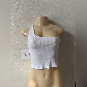 Tilly's White Ribbed Asymmetrical Crop Top summer one shoulder NWT
